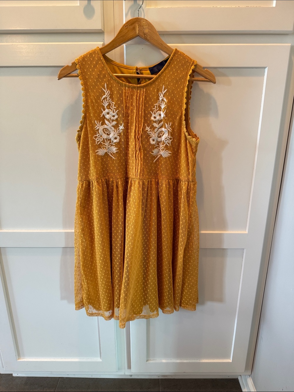 Blue Rain Mustard Yellow Sleeveless Embroidered Mini Dress